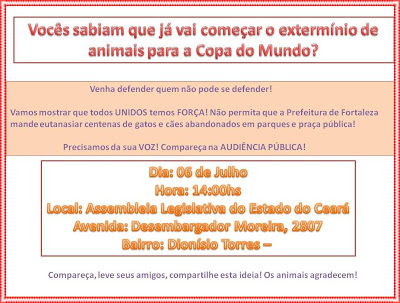 Banner informativo sobre audiência pública para discutir situação dos gatos do Parque do Cocó