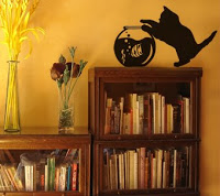Adesivo de parede com tema Gato e Aquário