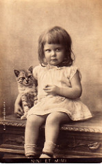 Little Girl w/Kitty ~ Vintage Postcard